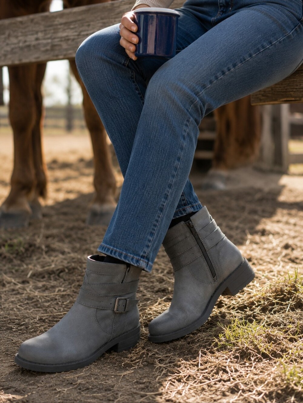 Rocket Dog Gray Canvas-Trim Ankle Booties with Buckle